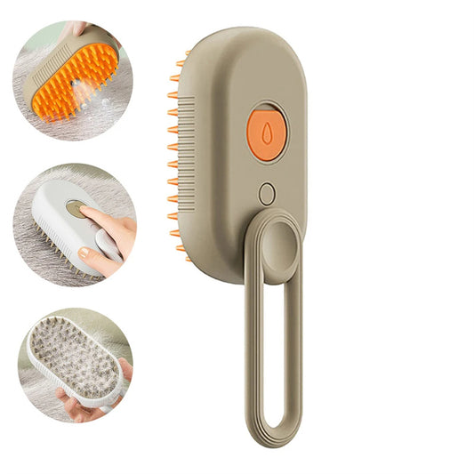 Beige Steam Pet Grooming Brush - Single Unit with Orange Button