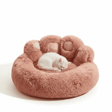 Sofa Nest Pet Bed with White Cat - Pink Version White Background