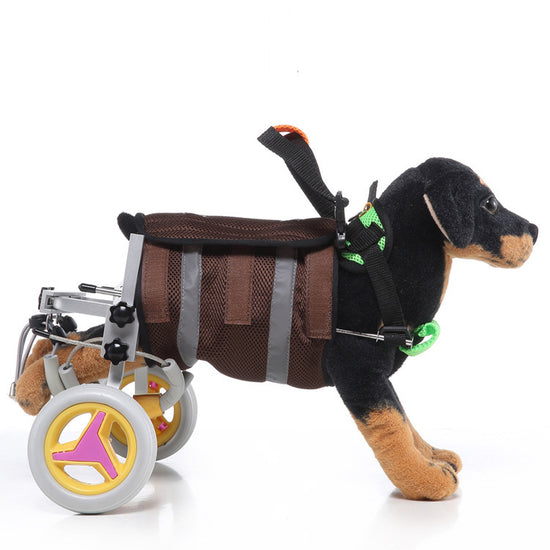 Stuffed dog with a wheelchair on a white background