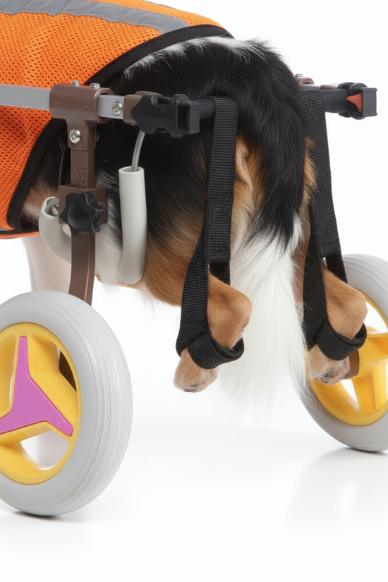 Freedom Walker small dog wheelchair close-up details of padded harness and wheels