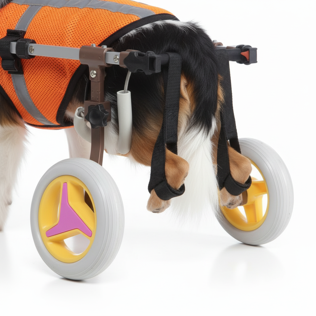 Freedom Walker small dog wheelchair close-up details of padded harness and wheels