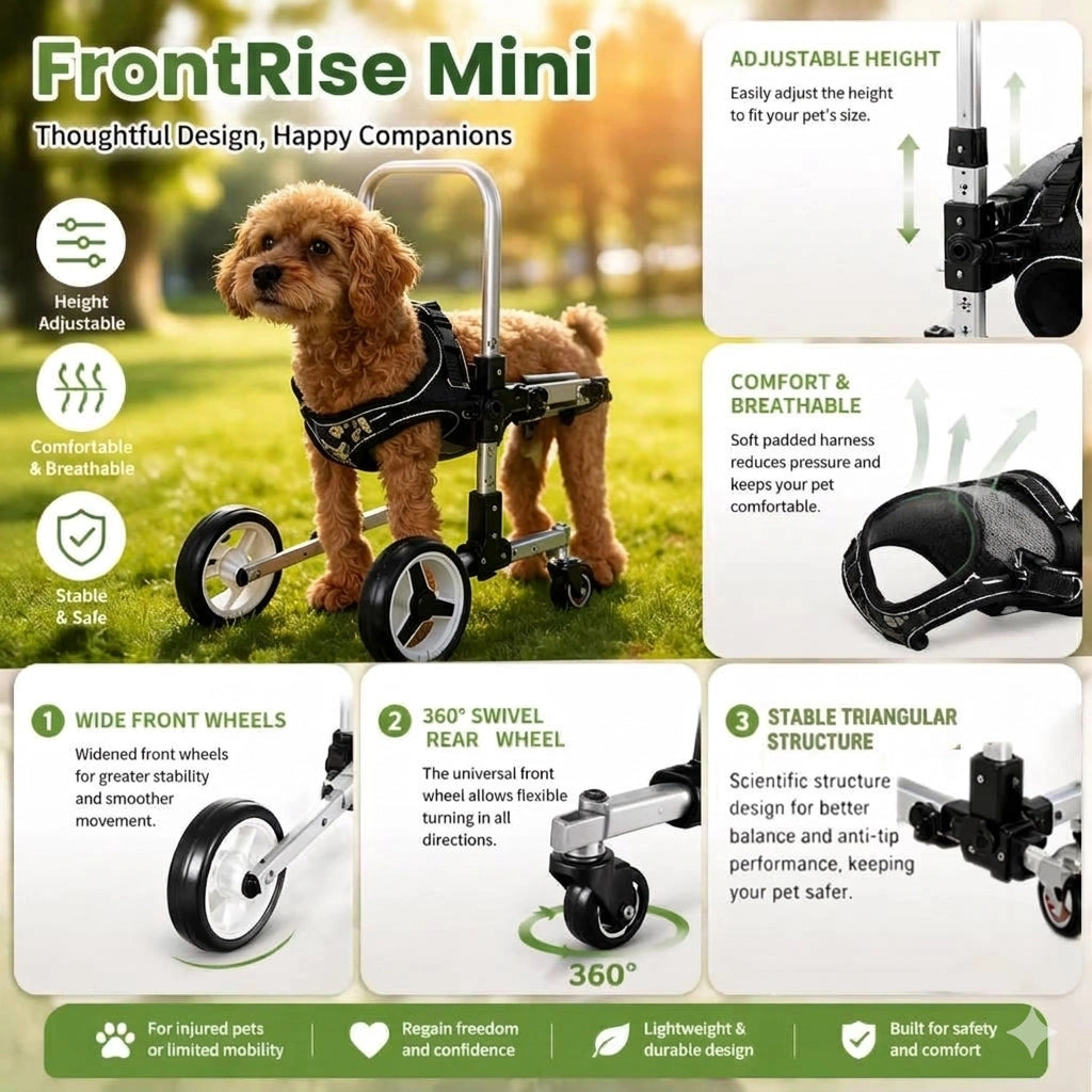FrontRise Mini - Four-Wheel Front-Leg Wheelchair for Small Dogs