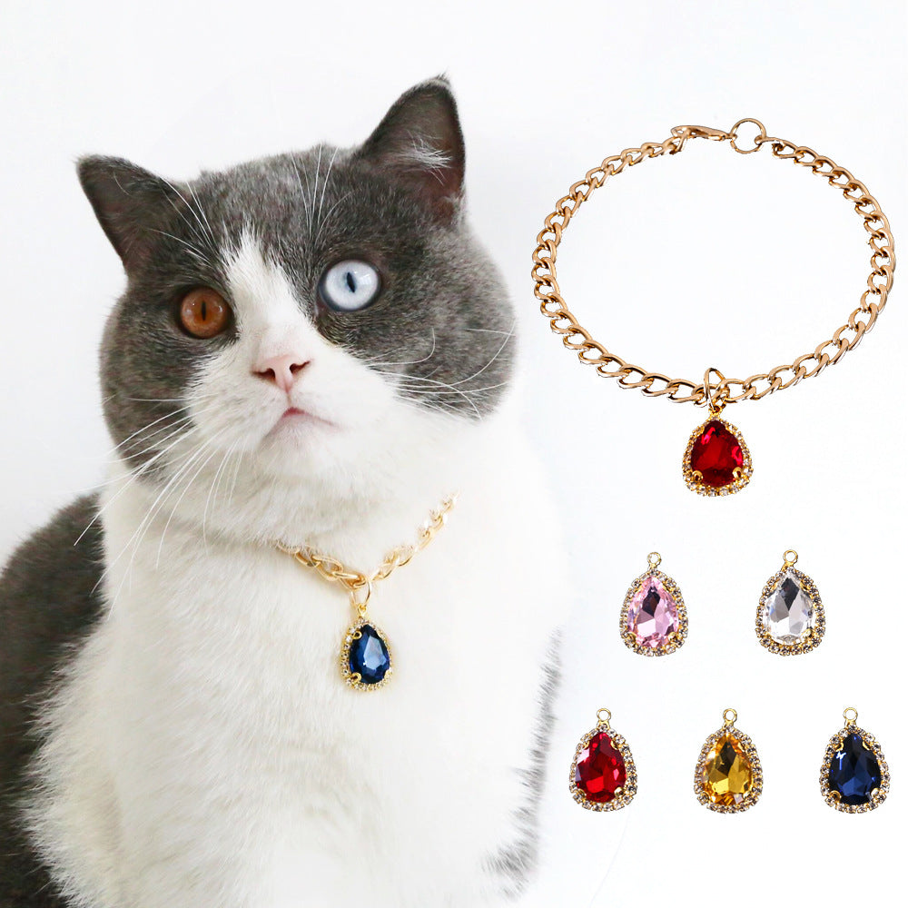 Metal Crystal Diamond Pendant Cat Collar