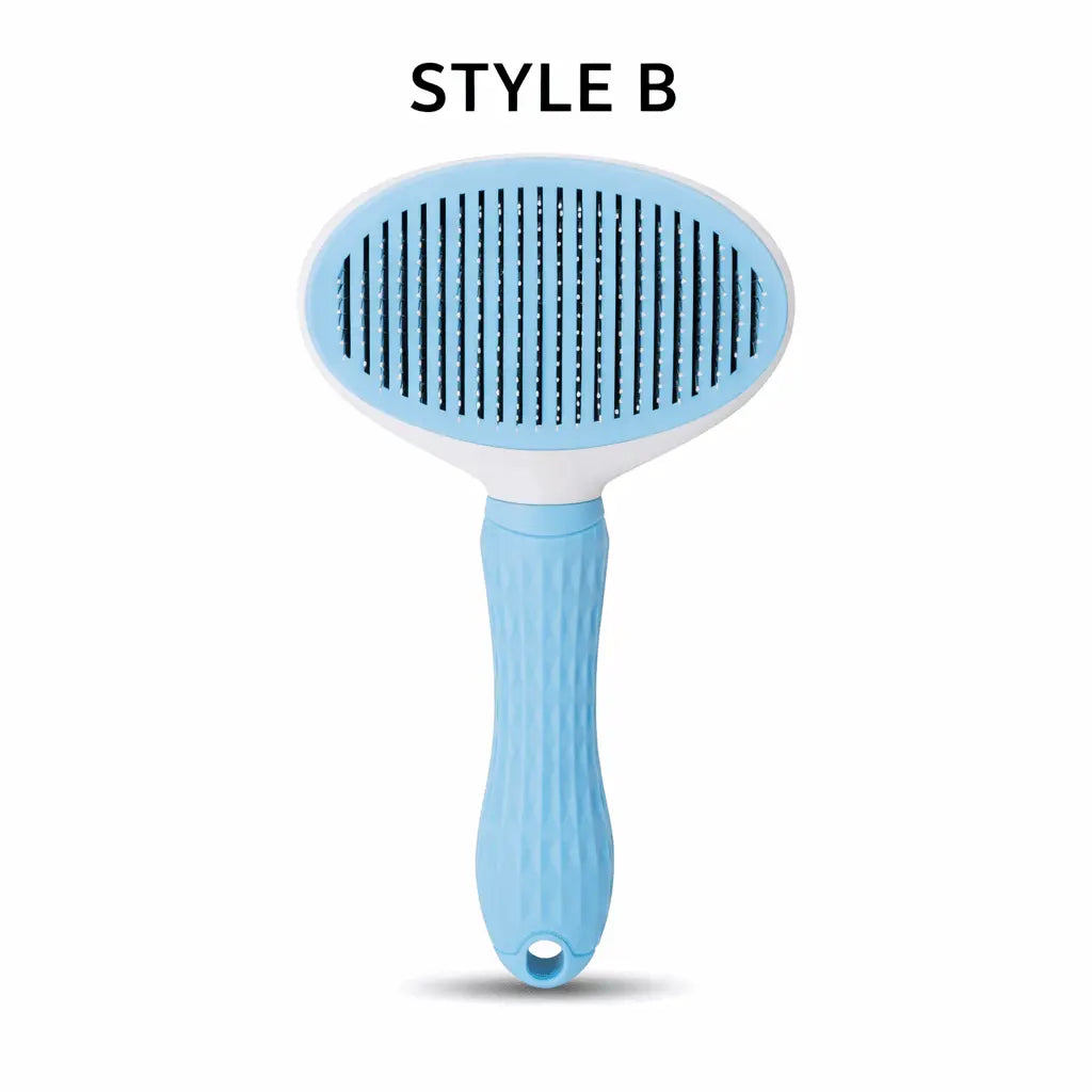 Blue Pet Deshedding Comb close-up showing stainless steel teeth