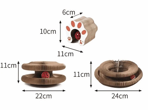 Dimensions of a Cat Accordion Scratcher Toy  on a white background