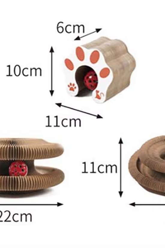 Dimensions of a Cat Accordion Scratcher Toy  on a white background