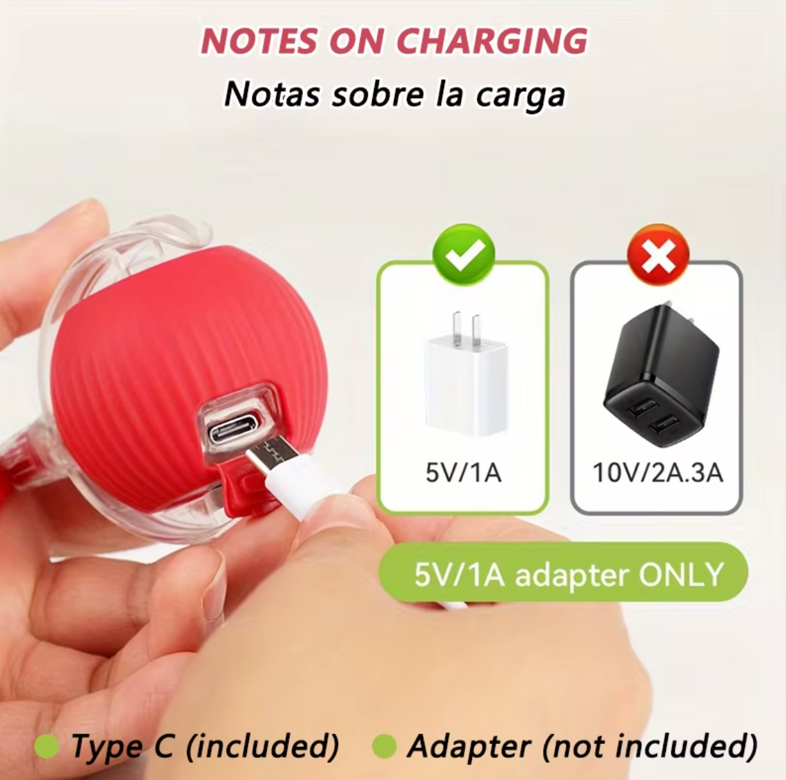 Portable charger with charging adapter notes on a white background