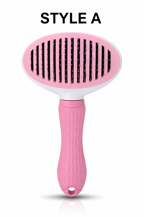 Professional dog deshedding comb pink on white background for grooming