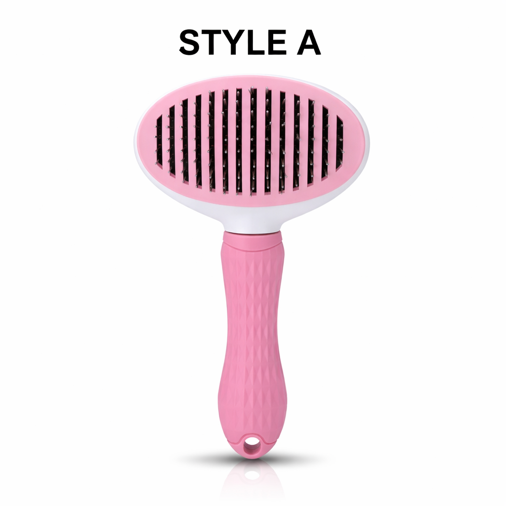 Professional dog deshedding comb pink on white background for grooming