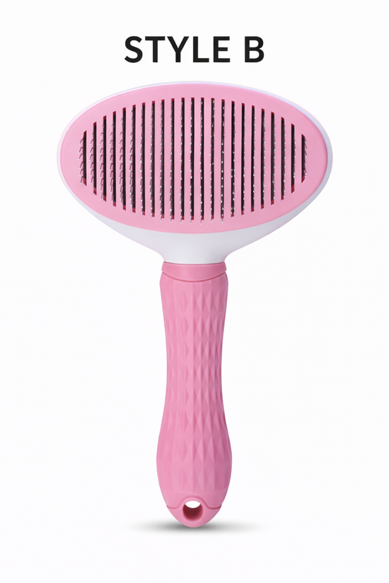 Professional dog deshedding comb pink close-up showing gentle deshedding teeth