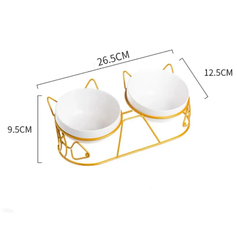 ZD# - ? -  Tall Ceramic Double Cat Bowl