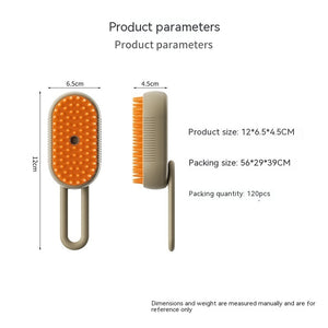 Product parameters of a grooming brush with dimensions and packaging details on a white background.