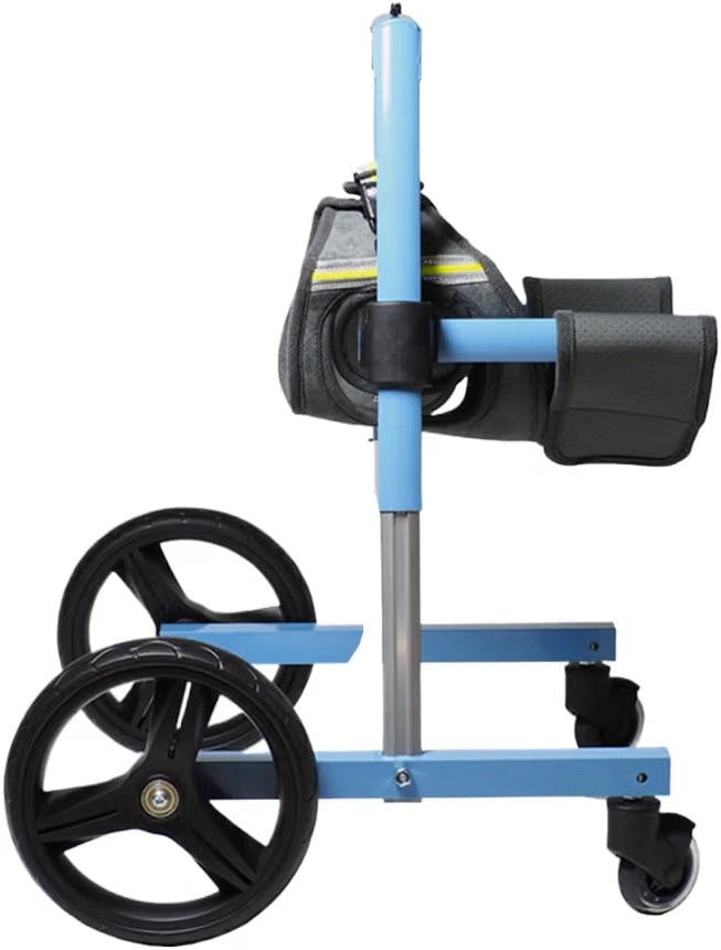 FrontRise Pro front-leg dog wheelchair frame and harness with a matte blue finish, shown without a dog on a white background.