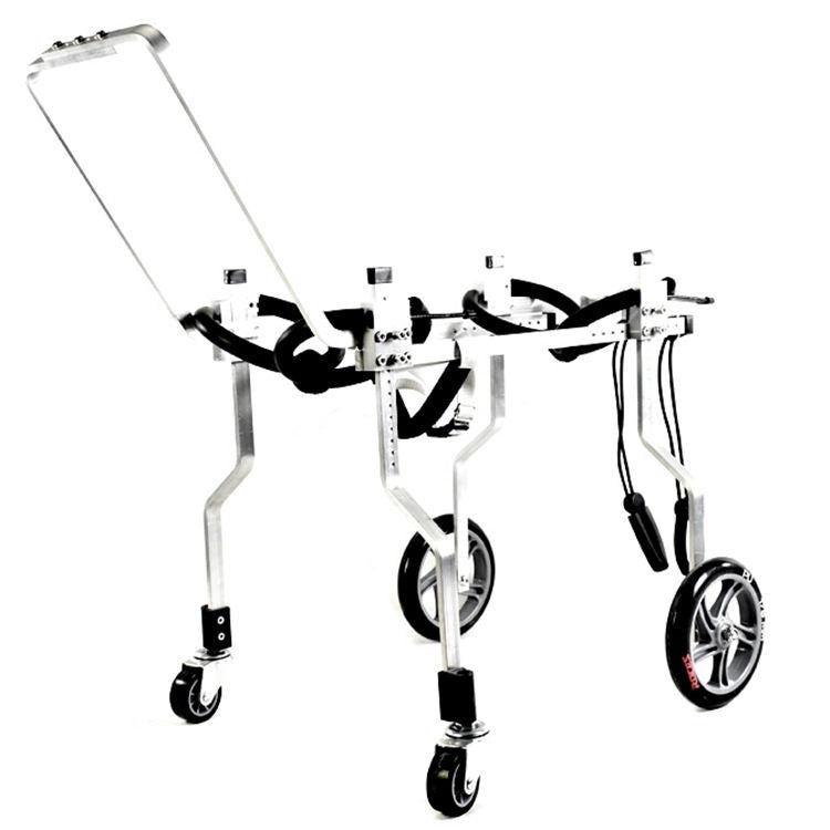 Front angled view of the QuadStride four-wheel dog wheelchair without a dog