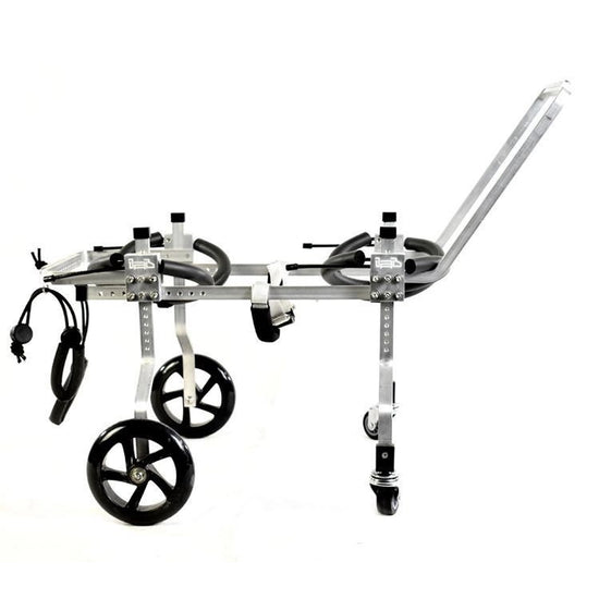 Side view of the QuadStride four-wheel dog wheelchair without a dog