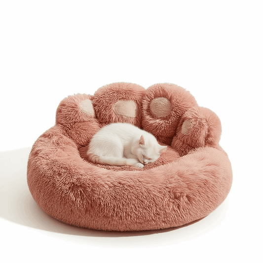 Sofa Nest Pet Bed with White Cat - Pink Version White Background