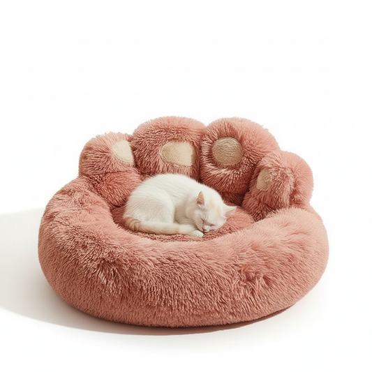 Sofa Nest Pet Bed with White Cat - Pink Version White Background